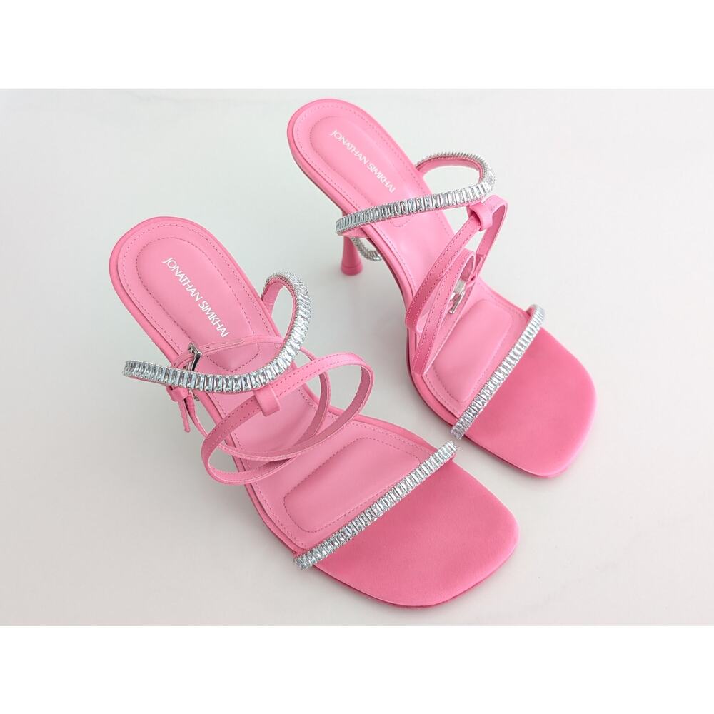Jonathan Simkhai Luxon Crystal Harness Sandals 8.5 39 Pink Leather Party Heel - Picture 2 of 11